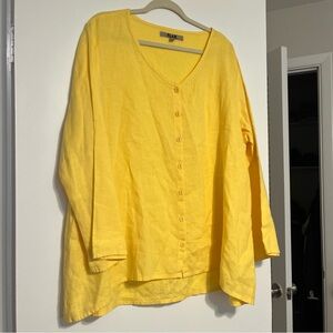 Flax Women's Yellow Button-Up Top 100 Linen Tunic Oversized